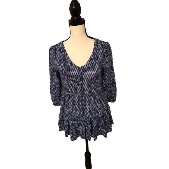 Anthropologie Maeve Lila Women's Tiered Tunic Top V-Neck Blue - Size Extra Small - Picture 1 of 12